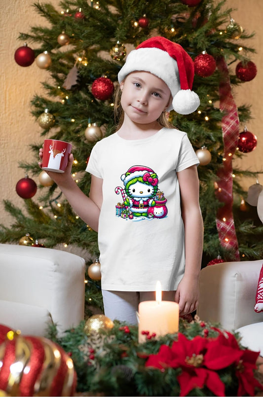 Kids Tee - Cute Kitty Grinch Christmas